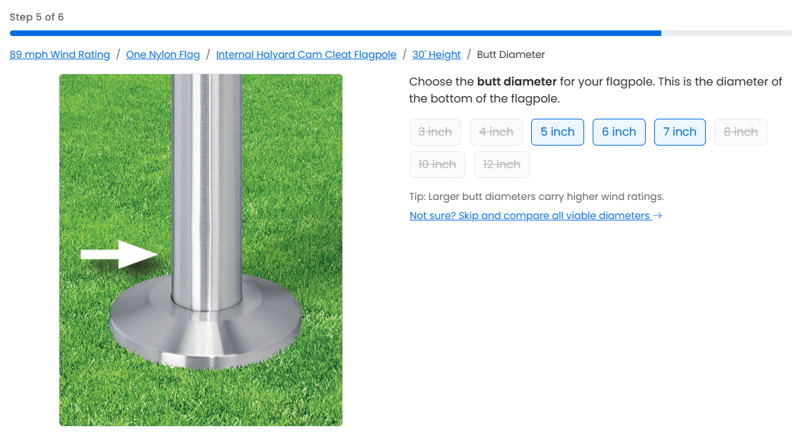 Flagpole Finder Butt Diameter step